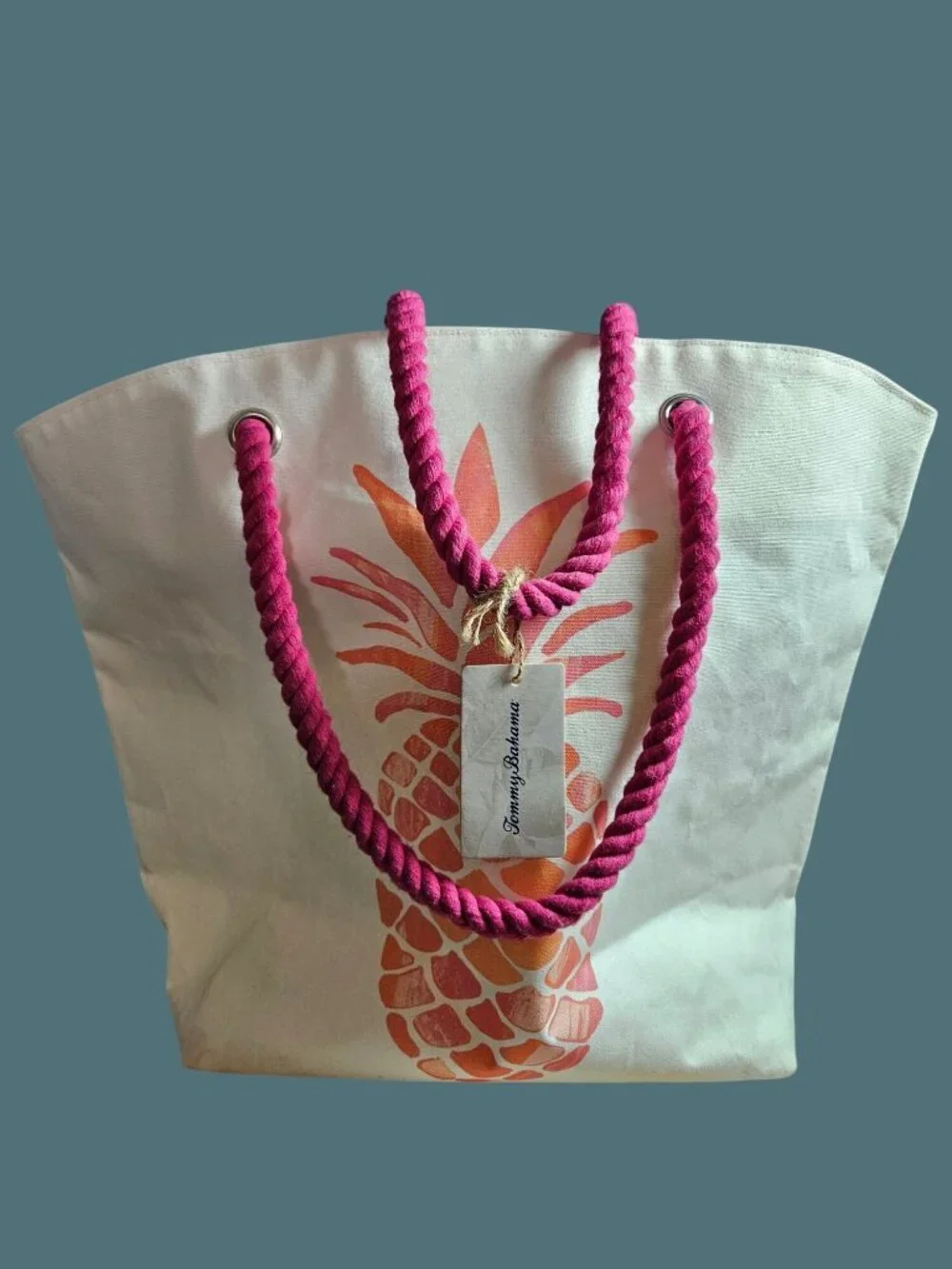 Tommy Bahama Reusable Large Pineapple Canvas Tote Beach Travel Casual Bag